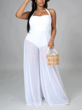 Mono de malla con pierna ancha y cuello halter